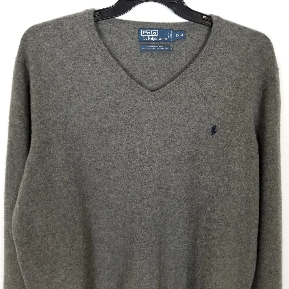 VTG Polo Ralph Lauren Men Merino Wool Sweater Pullover Sz 2XL Tall Gray‎ Preppy